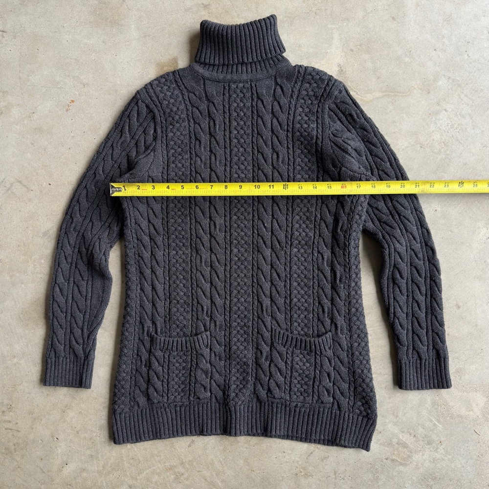 Y2K Grey Fisherman Cable Knit Turtleneck Sweater - Picture 4 of 5